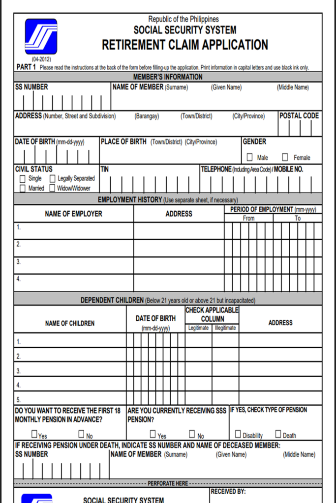 SSS Retirement Requirements Philippines 2026 Form